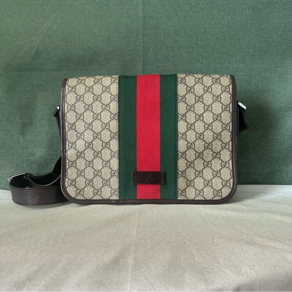 Gucci Gg Monogram Vintage Web Coated Canvas Flap Messenger Bag